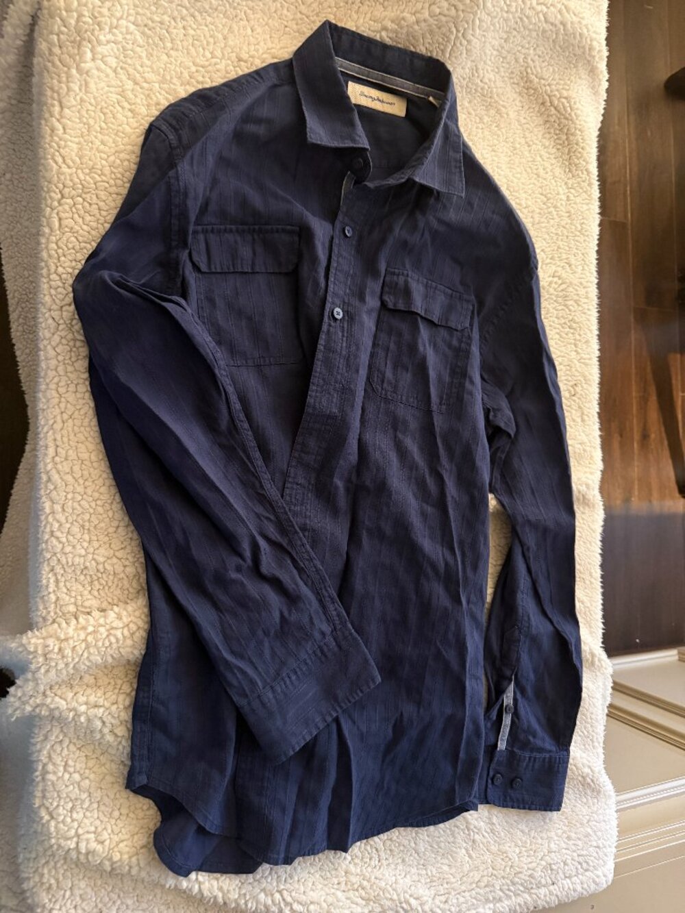 Tommy Bahama Men's Linen Cotton Shirt — Navy Blue — Size L